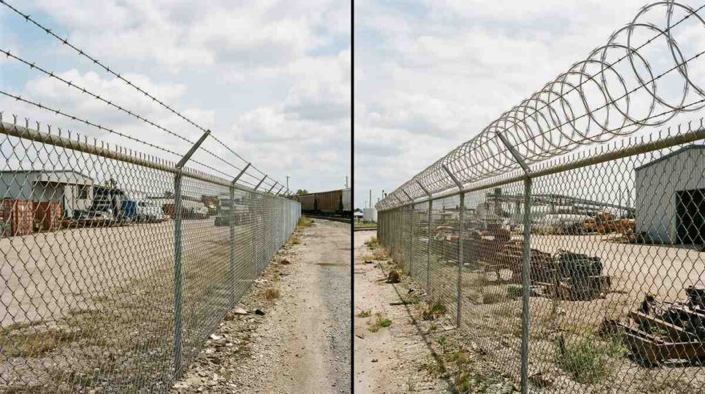 Barbed wire fence compared to razor wire security fence in Houston Texas