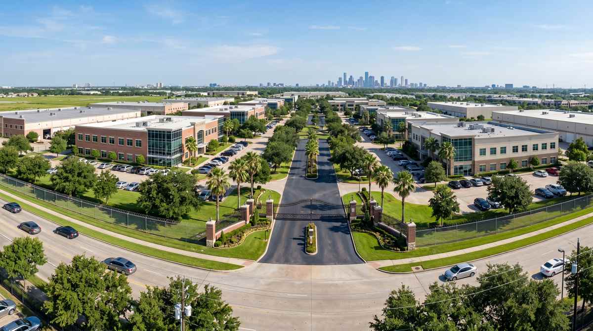 Houston Texas commercial property with professional iron and chain link fencing