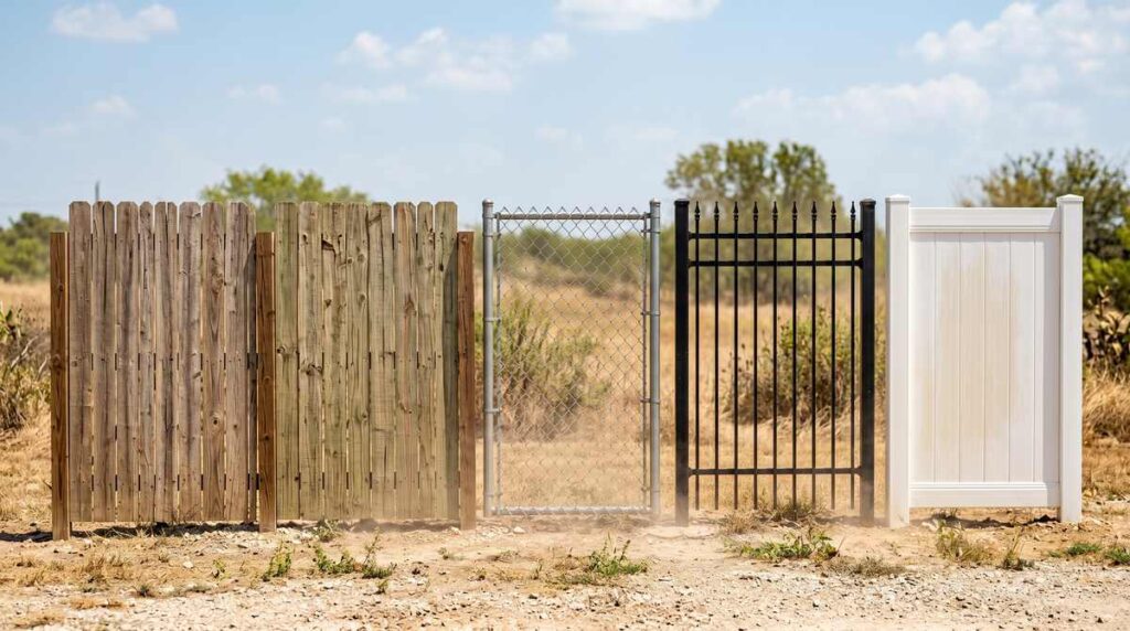 Fence materials in Houston Texas hot humid climate including cedar, pine, iron, and vinyl