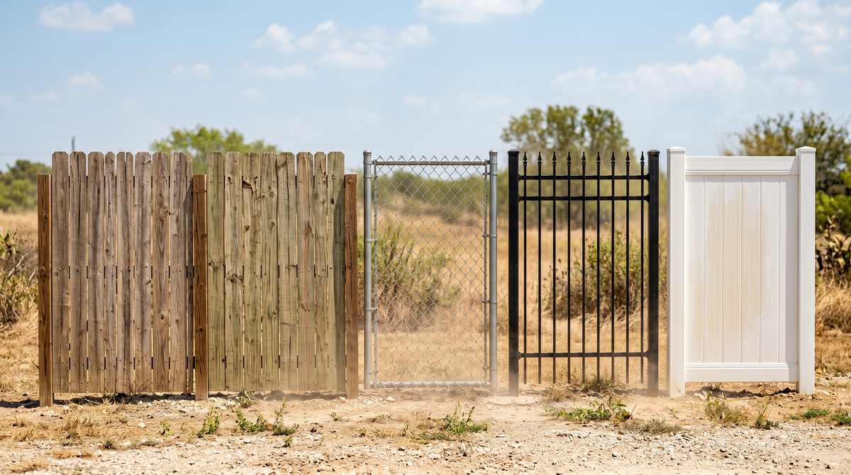 Fence materials in Houston Texas hot humid climate including cedar, pine, iron, and vinyl