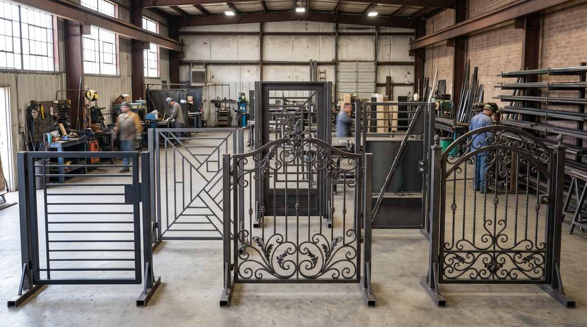 Custom iron gate designs from modern to traditional at a Houston Texas showroom