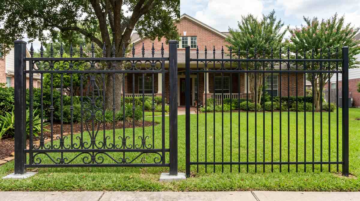 Wrought iron fence panel compared to aluminum fence panel in Houston Texas
