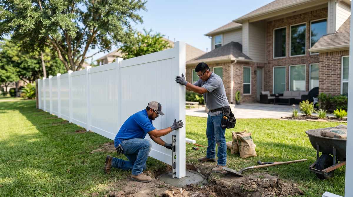 Vinyl fence installation in a Houston, TX backyard