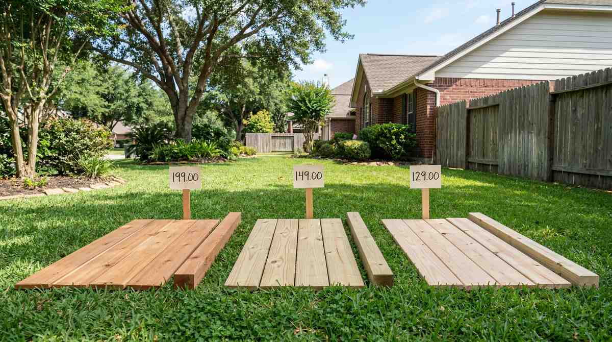 Wood fence installation cost comparison Houston TX cedar pine pressure-treated lumber