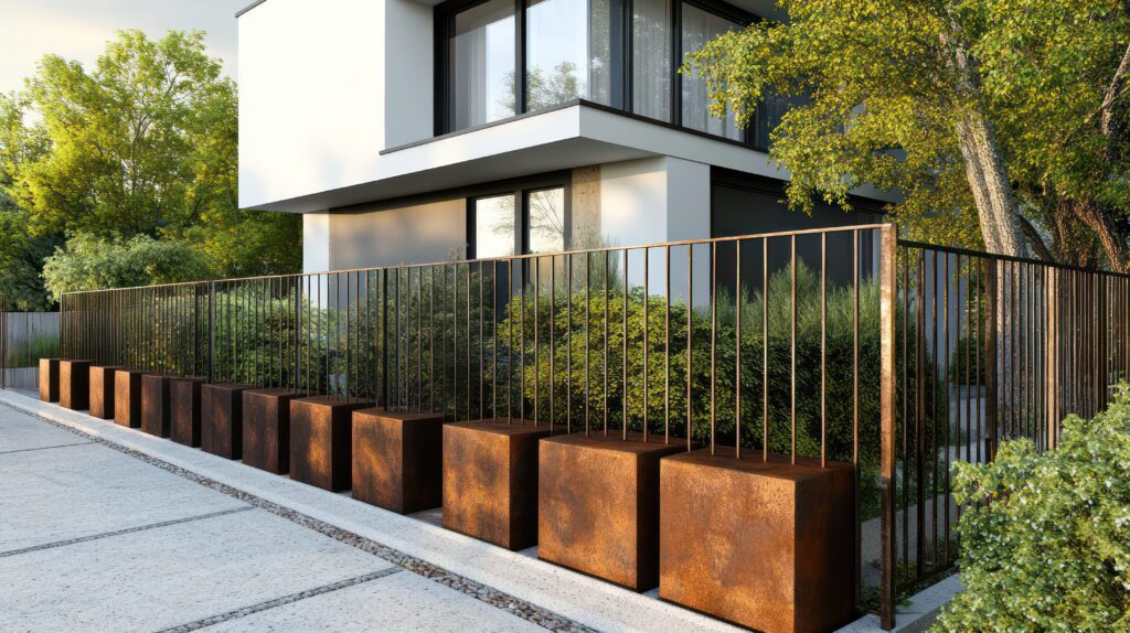 Row Planters With Fence Around It Tree Background - Griffin Fence Houston TX